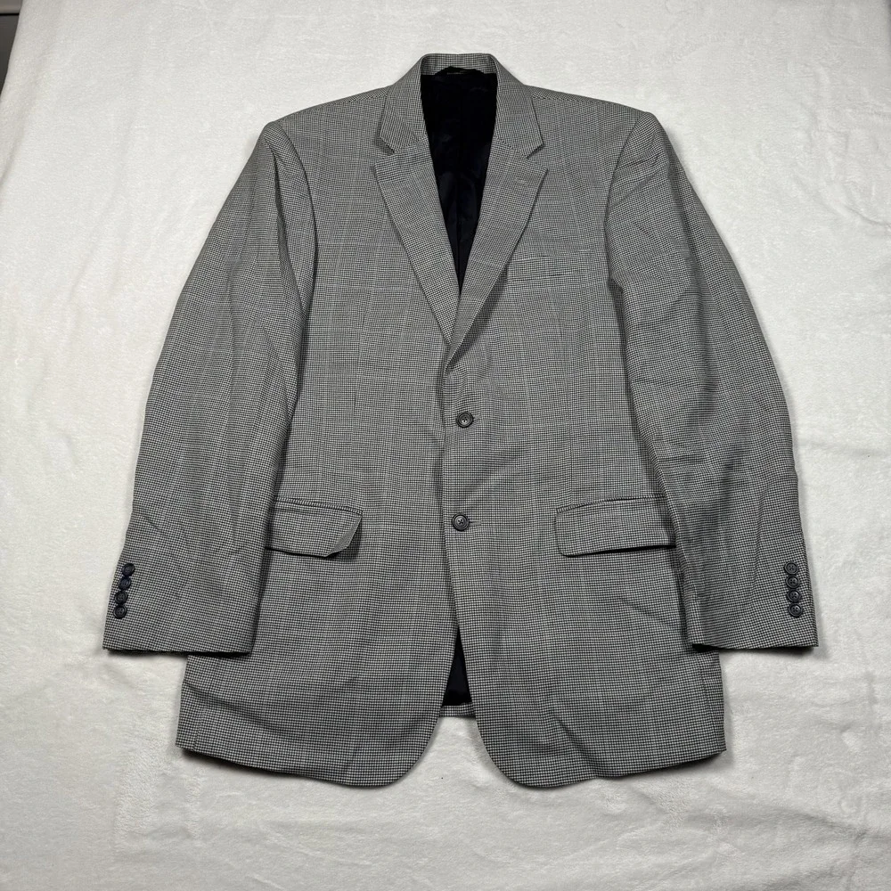 Jos A Bank Blazer Mens 43L Gray‎ Wool Houndstooth Two Button Jacket Sport Coat